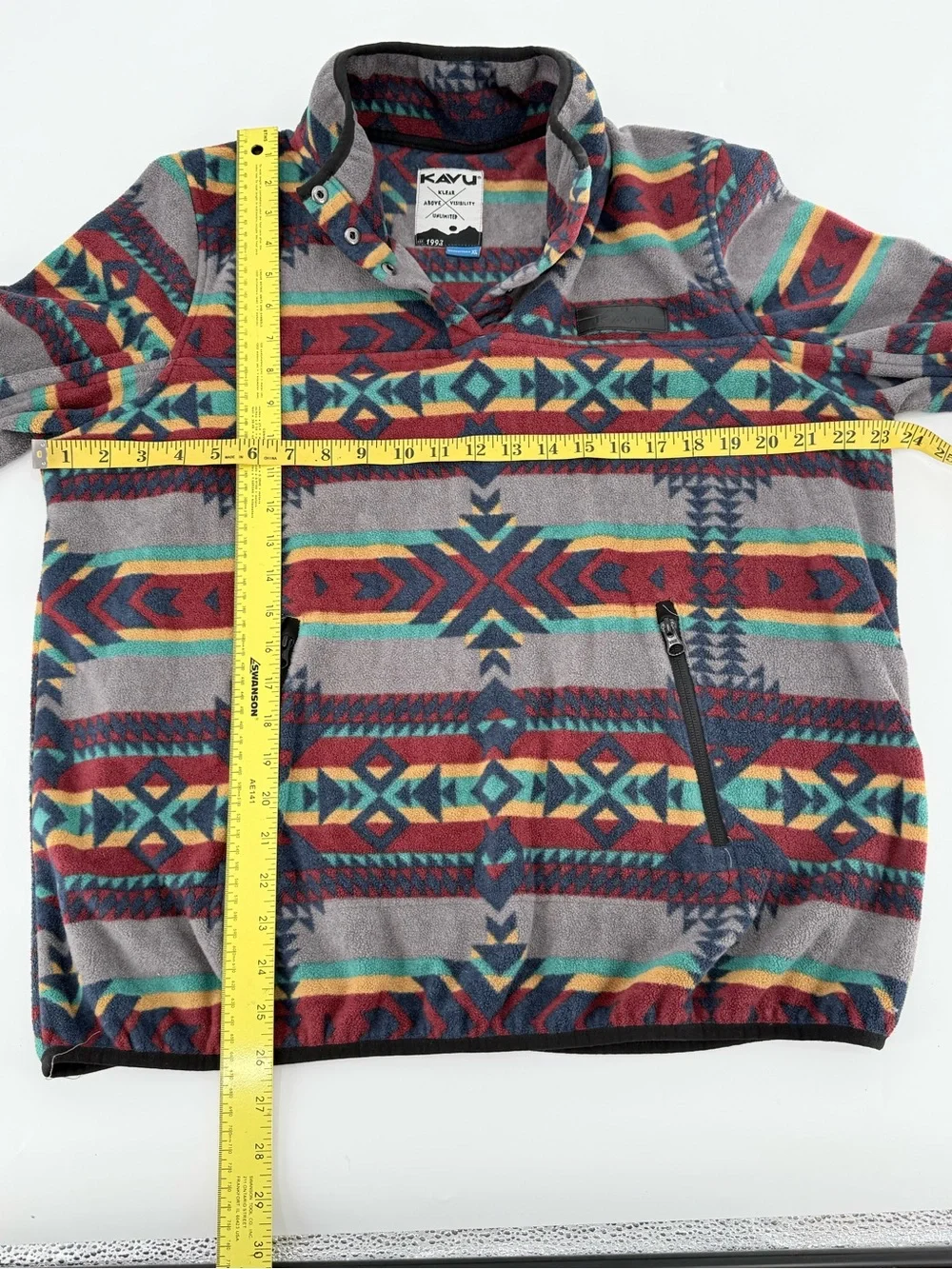 KAVU Cavanaugh 1/4 Snap Fleece Pullover Southwestern Aztec Agate Mens XL